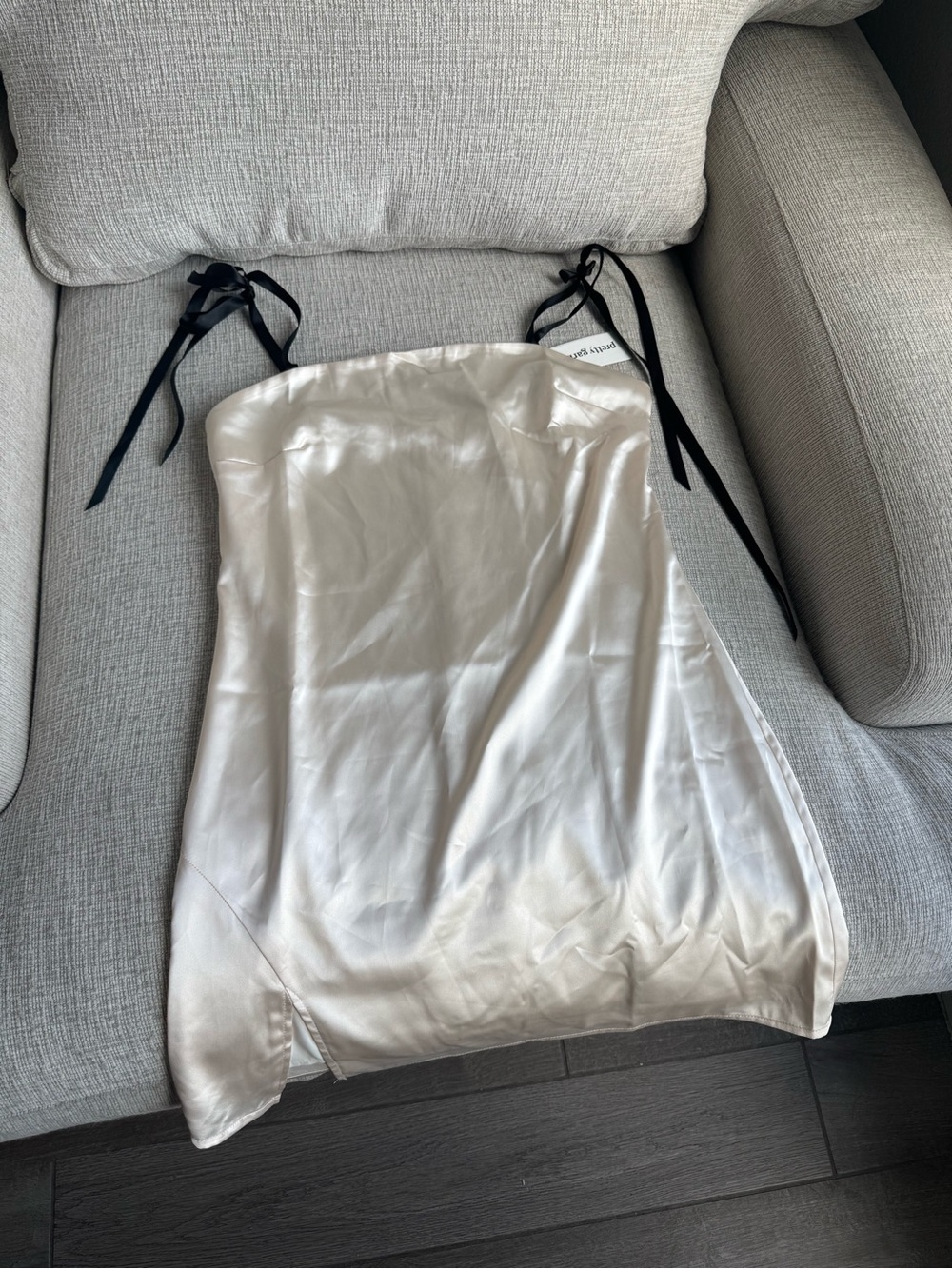 Satin Tie-Shoulder Mini Dress in Ivory